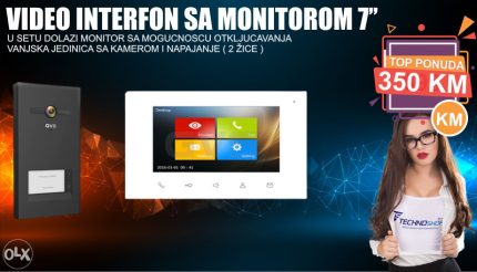 GVS video interfon komplet sa monitorom 2 žice spajanje