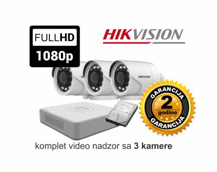 Video nadzor HikVision komplet sa 3 kamere 2 MPX