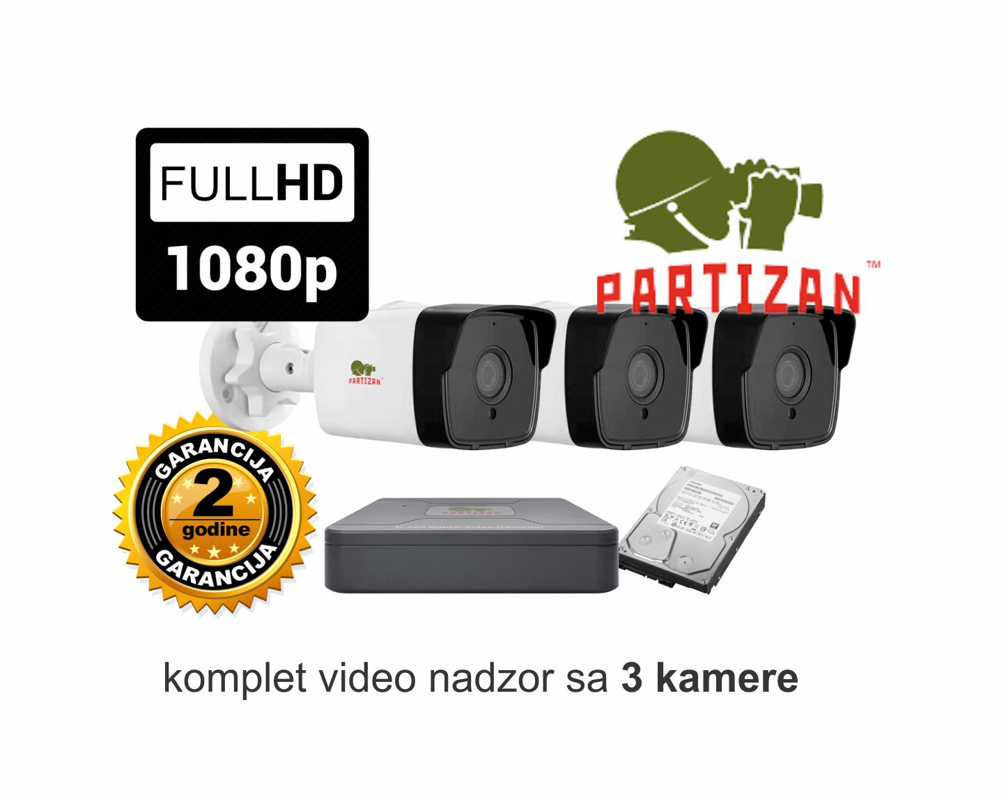 partizan security cctv sa 3 kamere Video nadzor Partizan Security komplet sa 3 kamere 2 MPX - Slika 1