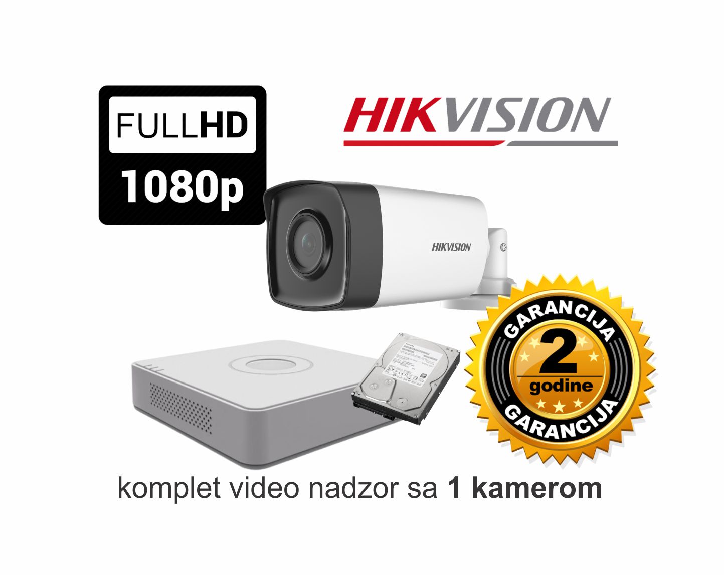set sa 1 kamerom 40 m ir Video nadzor HikVision komplet sa jednom kamerom 2 MPX - Slika 1