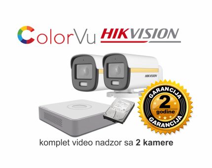 Video nadzor HikVision komplet sa 2 kamere ColorVu slika u boji uvijek