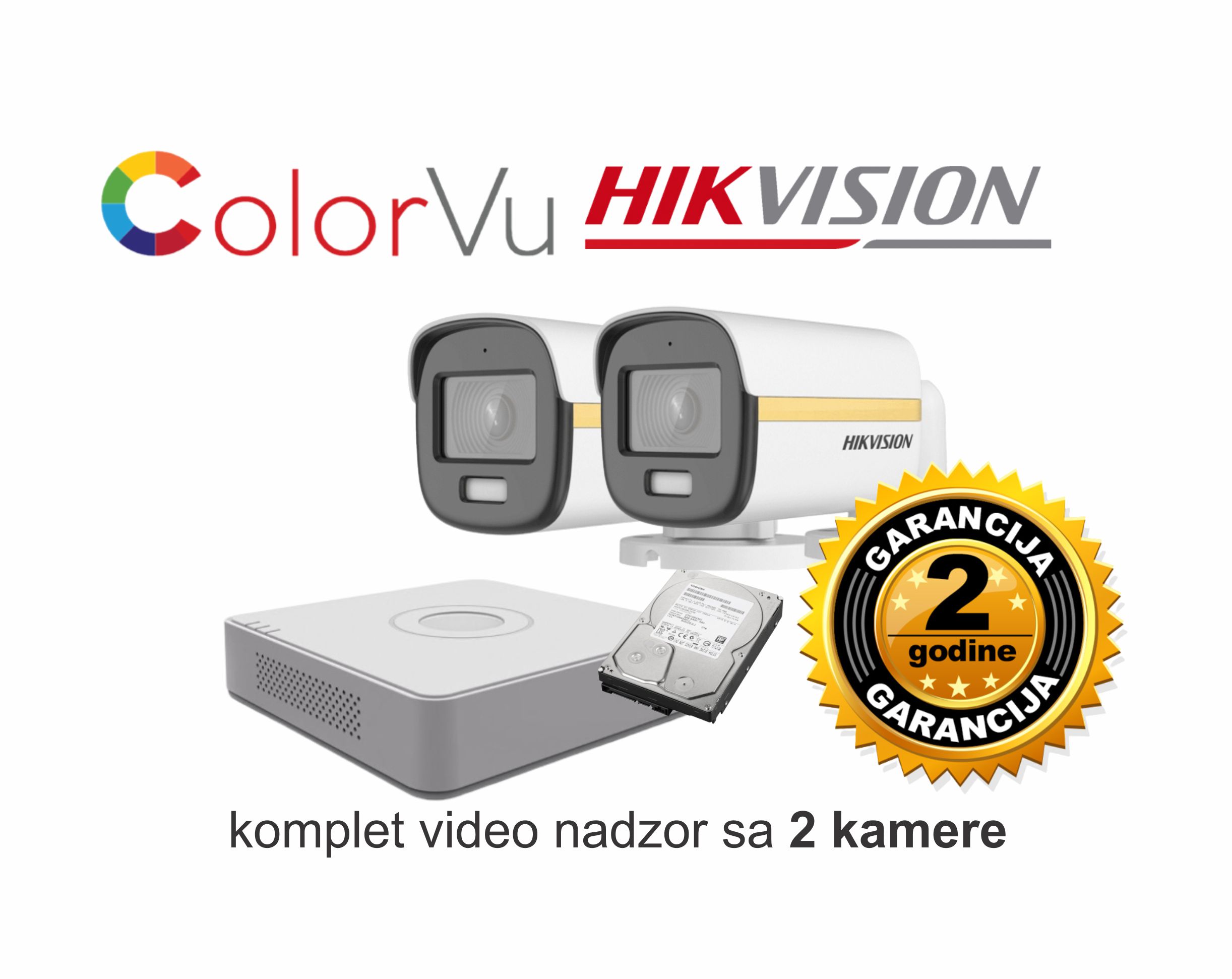 hikvision 2 mpx colorvu 2 kamere Video nadzor HikVision komplet sa 2 kamere ColorVu slika u boji uvijek - Slika 1