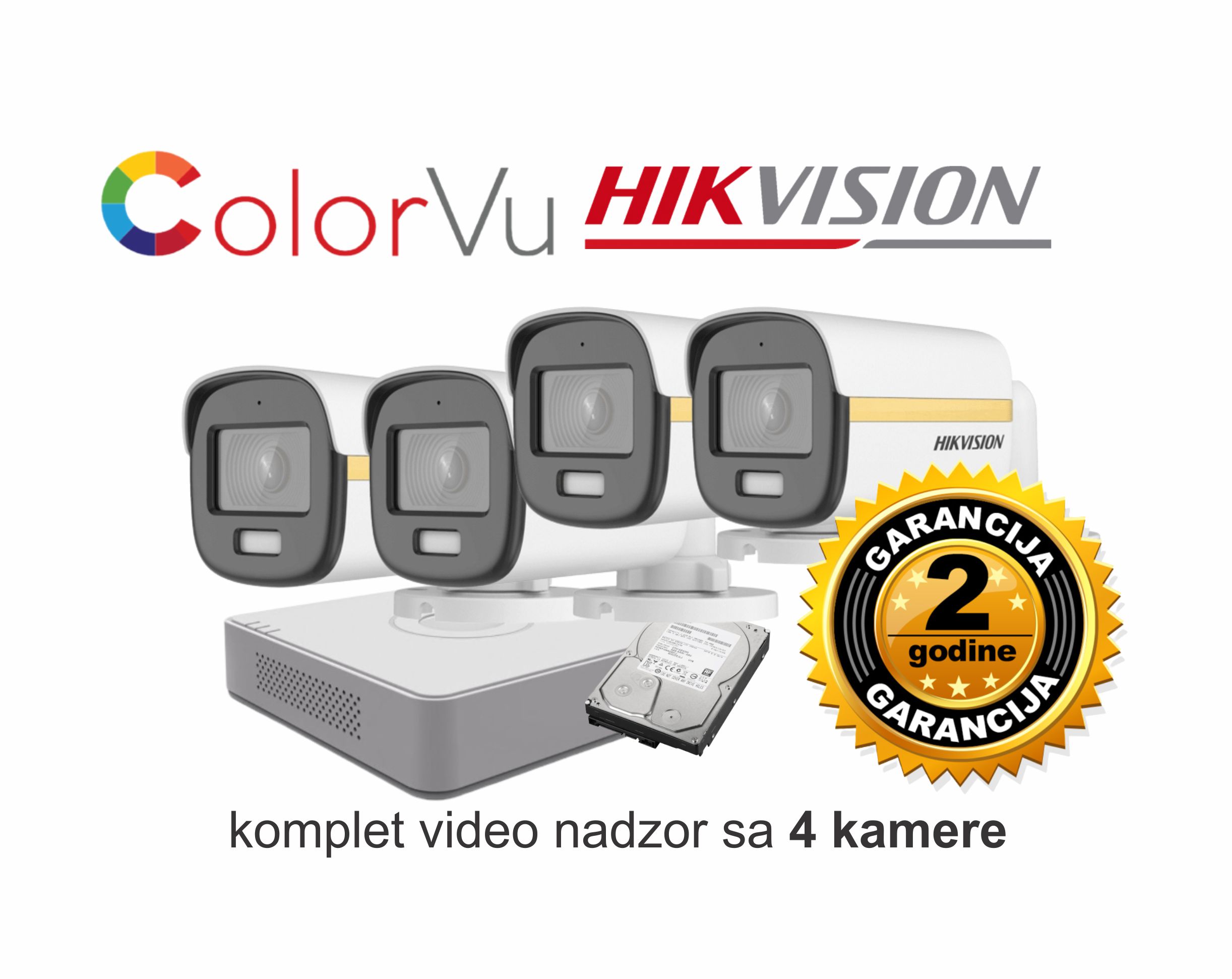 hikvision set sa 4 kamere Video nadzor HikVision komplet sa 4 kamere ColorVu slika u boji uvijek - Slika 1