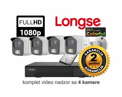 Video nadzor Longse komplet sa 4 kamere 2 MPX FULL Color IP sistem