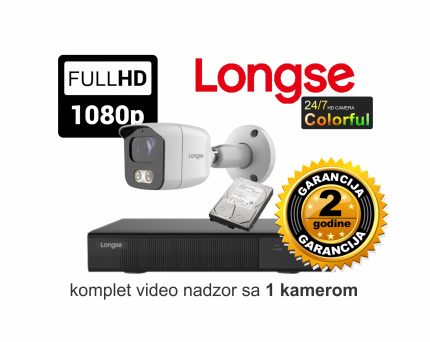 Video nadzor Longse komplet sa jednom kamerom 2 MPX FULL Color IP sistem