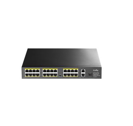 Cudy 24-Port 10/100M PoE+ Switch with 2 Gigabit Uplink Ports and 1 SFP Slot, Model: FS1026PS1