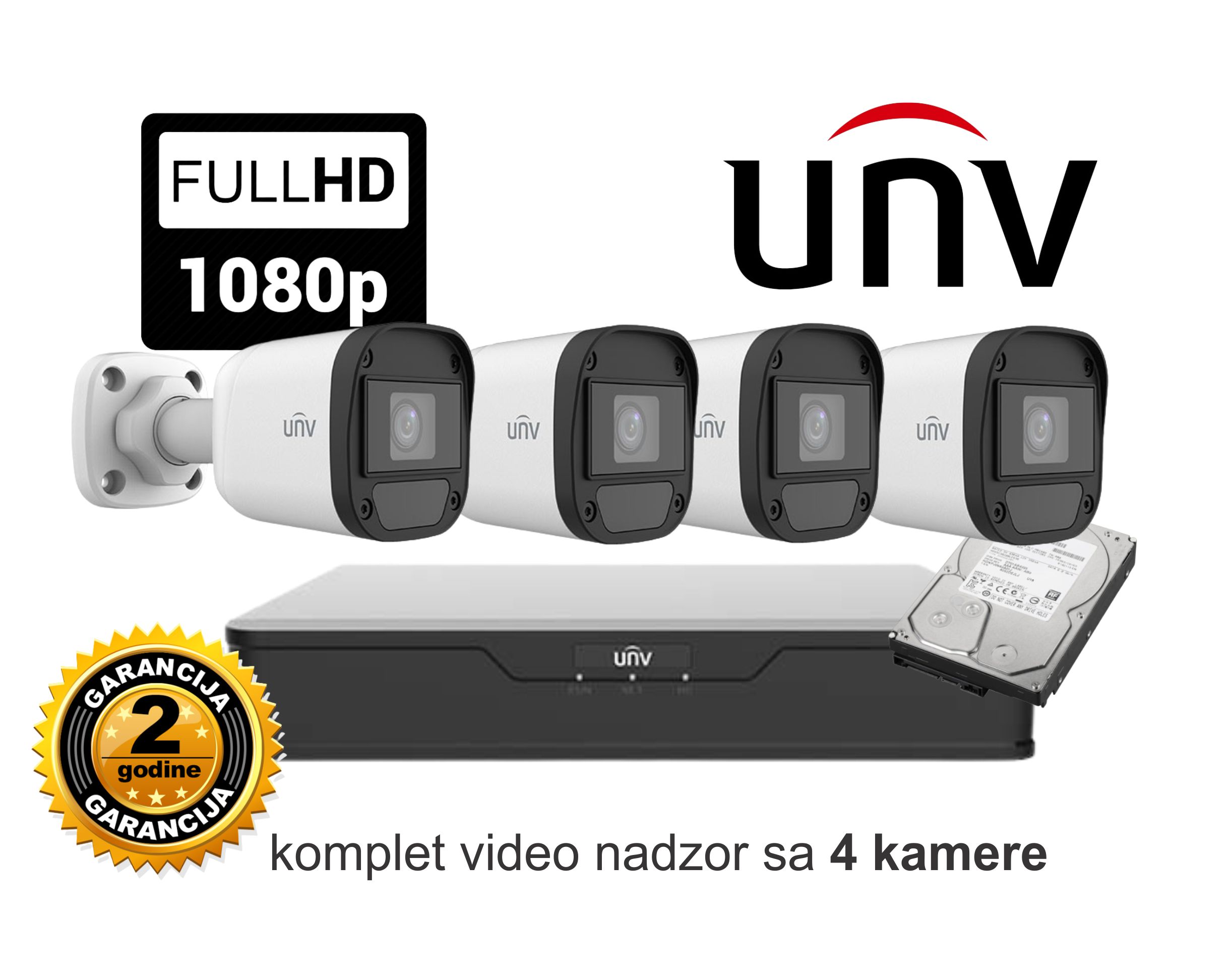 univew set 2 Video nadzor UNV komplet sa 4 kamere 2 MPX - Slika 1