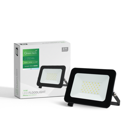LED reflektor Green Tech 2550 lm, 30W, 6500K, IP65, crni
