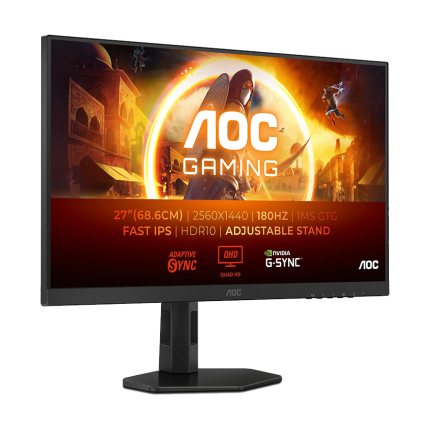 MONITOR AOC Gaming Q27G4XF 27″ Fast IPS 2560×1440 Antiglare 180Hz, HDR 10, 0.5ms, 1000:1, HDMI, DP, Full Ergo, Adaptive Sync 3y
